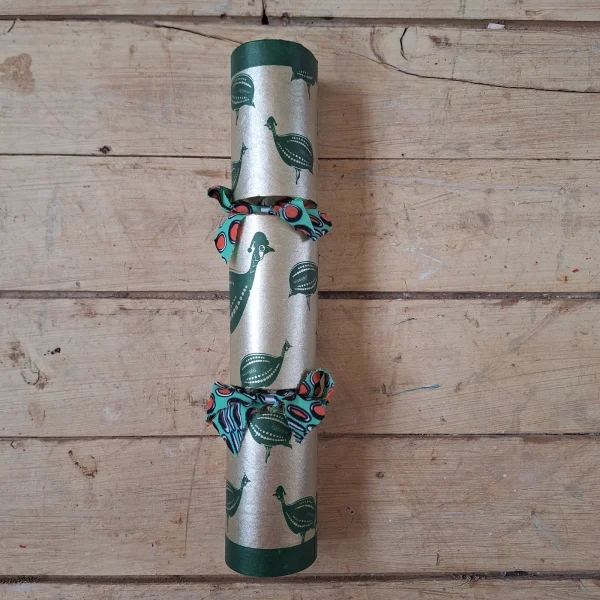 Gold Christmas Cracker 012 (single): gold with green guinea fowl