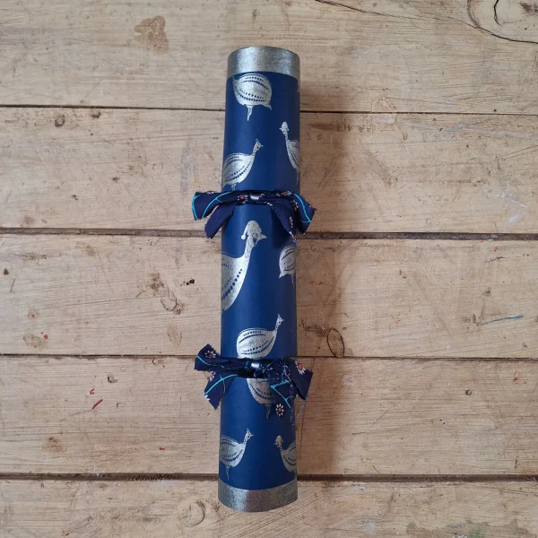 Gold Christmas Cracker 015 (single): navy with gold guinea fowl