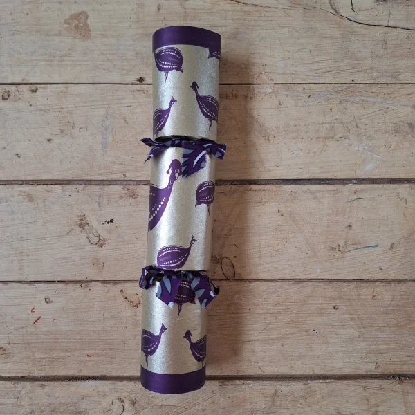 Gold Christmas Cracker 022 (single): gold with purple guinea fowl