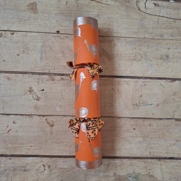 Gold Christmas Cracker 026 (single): orange with gold guinea fowl
