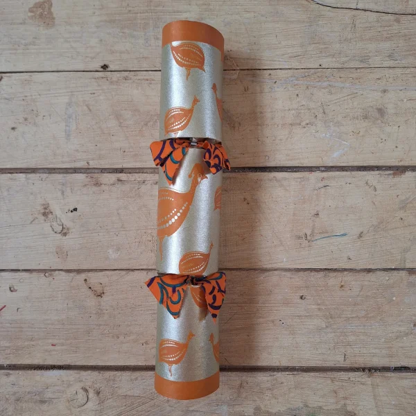 Gold Christmas Cracker 027 (single): gold with orange guinea fowl