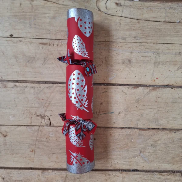 Silver Christmas Cracker 002 (single): red with silver feathers