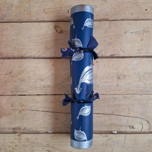 Silver Christmas Cracker 013 (single): navy with silver guinea fowl