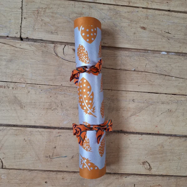 Silver Christmas Cracker 023 (single): silver with orange feathers